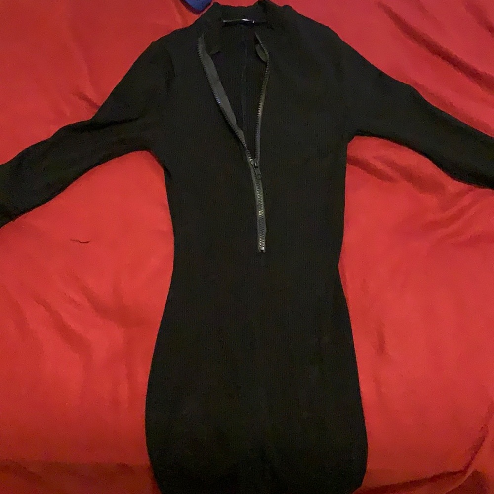 Black, mid-zipped dress